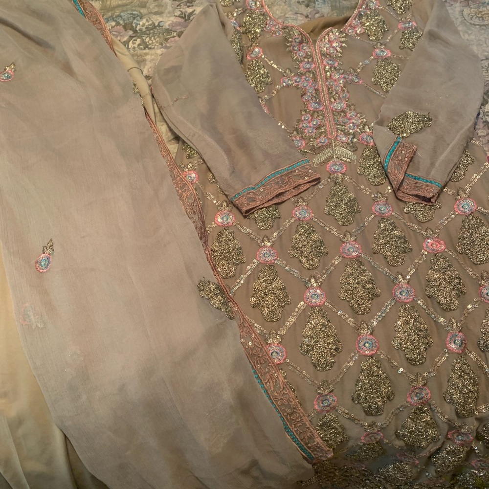 Pakistani semi formal dress beige